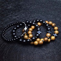 Bijoux fantaisie Bracelet croisé pour hommes avec diamant et pierre mate perles en bois perles bracelets à breloques bijoux