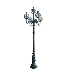 Lampadaire de jardin LED extérieur en laiton avec 5 abat-jour en verre, blanc chaud 2700K, AC 220V, IP66, détecteur de mouvement, fixation non amovible - Product Image 2