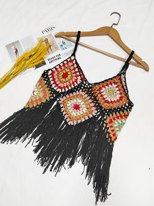 100% acrylique femmes vêtements tricot été plage couvrir bohème gland vacances <span class=keywords><strong>gilet</strong></span> à la main <span class=keywords><strong>Crochet</strong></span> frange haut court pour les femmes - Product Image 4