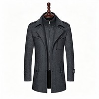 Manteau en laine noir à double col pour homme, mi-long, décontracté et élégant pour l'automne et l'hiver