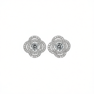 Pendientes de oro blanco con diamantes redondos de talla brillante, color D, naturales, certificados por GIA, joyería clásica de boda para mujer - Product Image 1