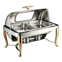 Plat à chafing rond doré de 9 L avec couvercle roulant et fenêtre en verre, chauffe-plats pour buffets, événements traiteur et banquets hôteliers