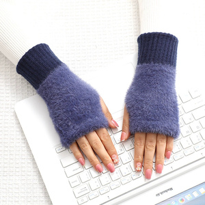Longs <span class=keywords><strong>gants</strong></span> demi-doigts solides <span class=keywords><strong>pour</strong></span> femmes <span class=keywords><strong>pour</strong></span> l'écriture d'<span class=keywords><strong>hiver</strong></span> conduite bureau tricot écran tactile chauffe-mains - Product Image 4