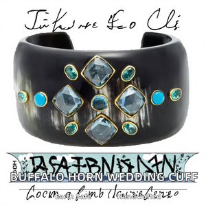 Boutons de manchette fantaisie ronds faits à la main en véritable corne de buffle et cristaux, style animal, écologiques – Objet d'art de collection, cadeau maître - Product Image 2