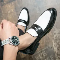 Mocassins de luxe italiens pour hommes, chaussures en cuir noir et blanc, à enfiler, à semelle souple, décontractées, pour mariage