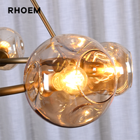 Lustre Rond en Verre Transparent RHOEM, Lustre en Verre pour Salon, Villa, Décoration d'Éclairage de Luxe, Lampe Suspendue pour la Maison