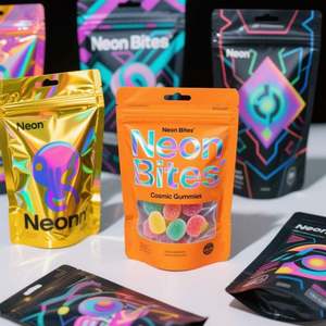 Emballage OEM de gelée de chewing-gum alimentaire pochette sur support imprimée personnalisée en polyéthylène mylar zip-lock holographique étanche à l'humidité 1g - Product Image 6