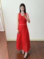 Nouvelle Robe Longue en Tricot pour Femme 2026, Motif Floral Lumineux, Crochet, Strass, Sans Manches, Taille Cintrée, Idéale pour les Vacances et la Plage