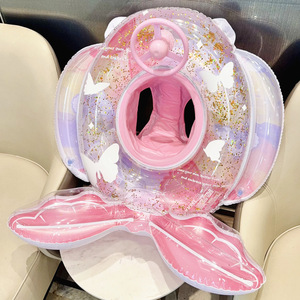 Bouée gonflable pour enfant en forme de sirène papillon rose, avec volant, siège flottant pour piscine, taille enfant. - Product Image 1