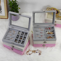 Présentoir de bijoux en verre transparent de haute qualité anneau collier boîte à bijoux avec serrure en métal