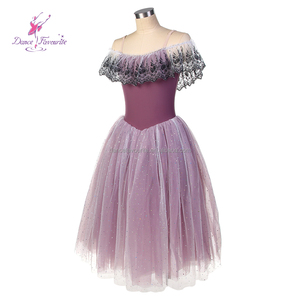 23170 Longue Robe de Ballet Romantique Couleur Mauve Poudré avec Dentelle Noire au Col, <span class=keywords><strong>Tutu</strong></span> Rond pour Spectacles de Danse - Product Image 3