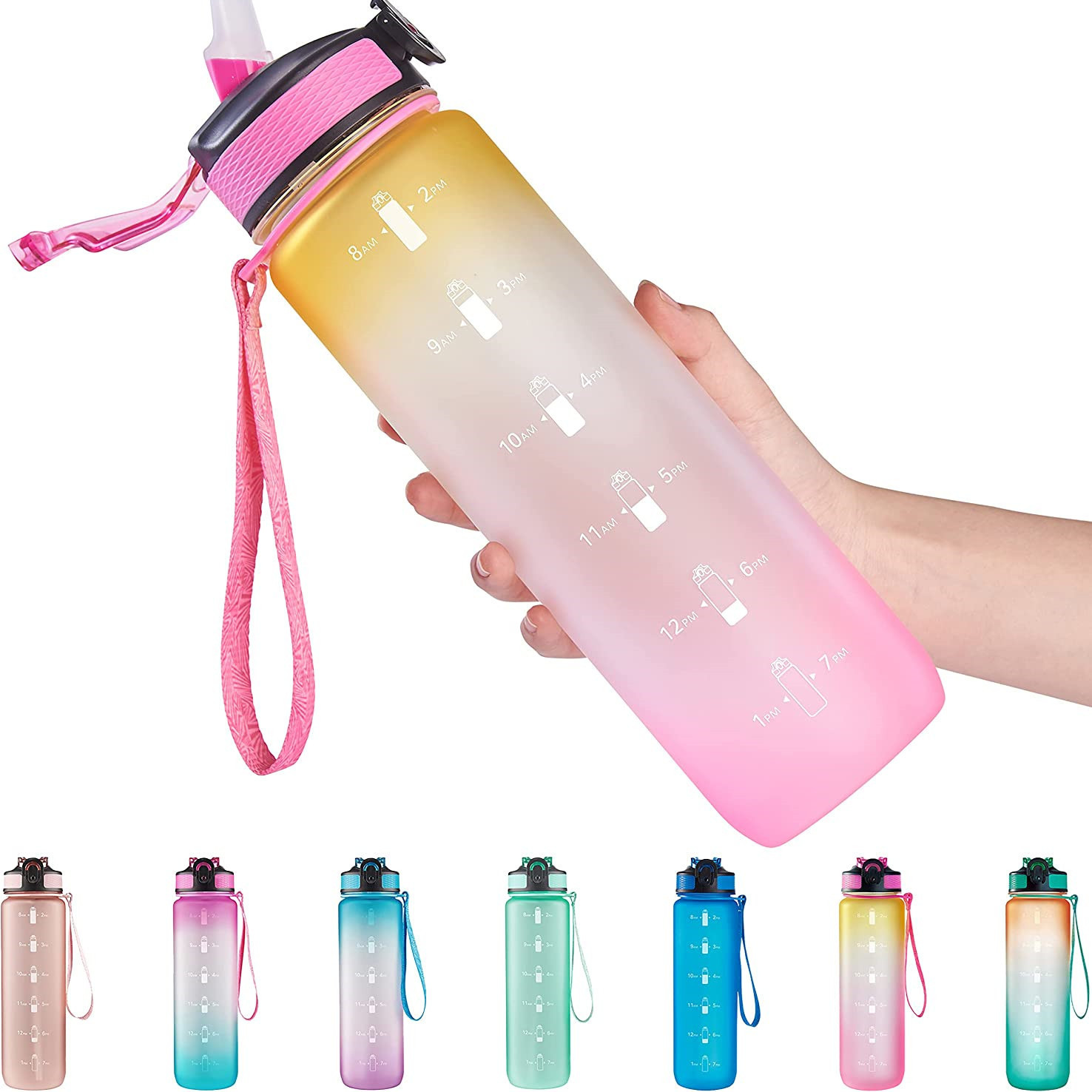 1000ml Plastic Tritan BPA Free Gym Water Bottle with Time Marker