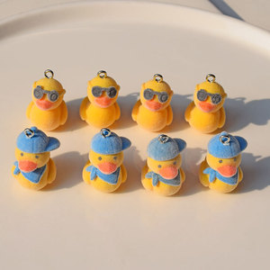 Flocked Little Yellow Duck Charm Resin <b>Plastic</b> DIY Jewelry Findings For Earrings And Bag Accessories Wholesale - Product Image 2