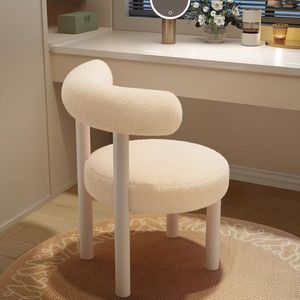 Chaise de salle à manger moderne en tissu de laine d'agneau, ronde, rembourrée, bon marché, chaise longue, chaise longue, pieds en métal noir, détachable - Product Image 3
