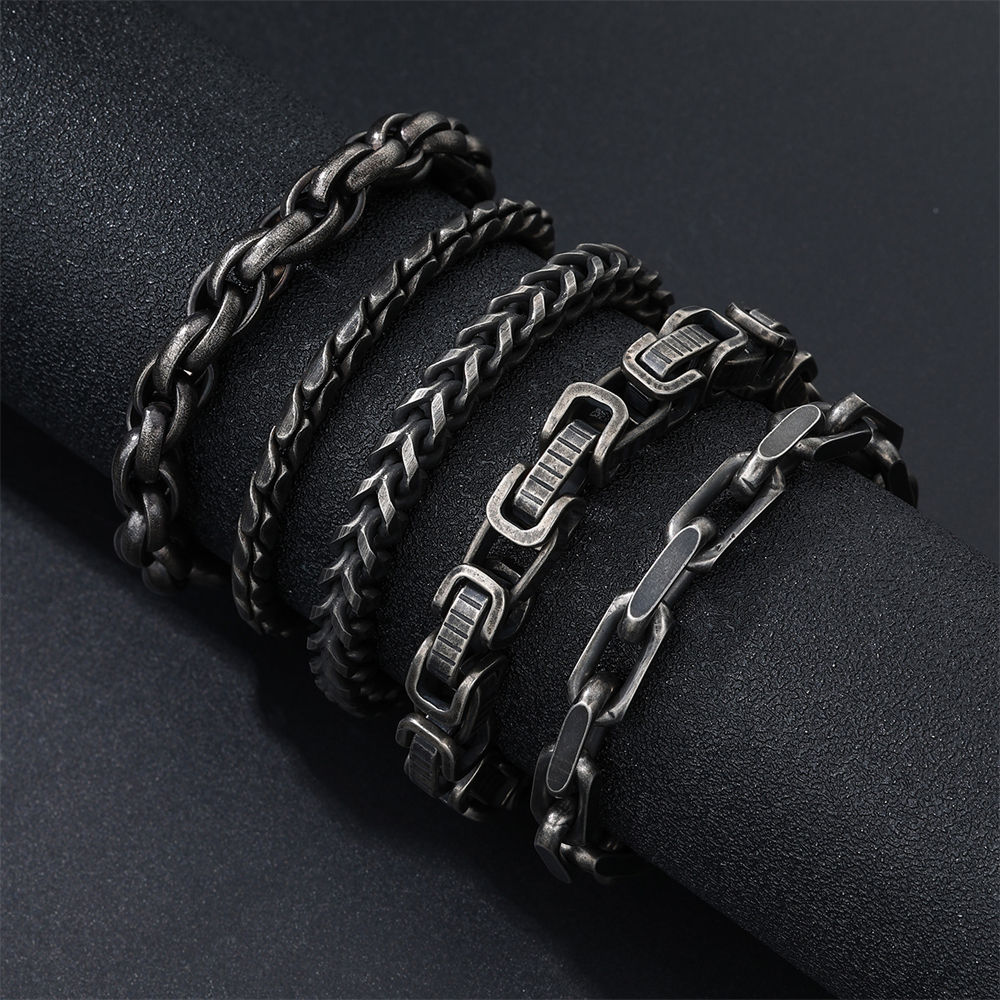 Non Tarnish 316L Titanium Stainless Steel Chunky Bracelet Black Figaro Punk  Curb Link Vintage Chain Cuban Bracelets for Men