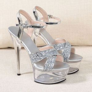 Or 15 cm Pole Dance Transparent Cristal Semelle Talons Hauts D'été Leaky Toe Plate-Forme <span class=keywords><strong>Strip</strong></span>-<span class=keywords><strong>tease</strong></span> Chaussures Femmes Grandes Sandales - Product Image 3