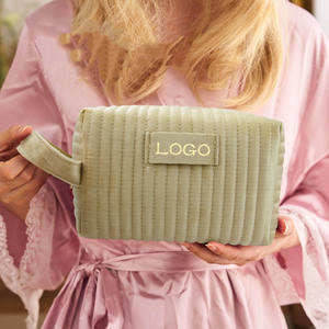 Sacs de maquillage en velours à motif jacquard écologique Pochette rose Beauté bleue Mignon Sac à cosmétiques matelassé en éponge - Product Image 3