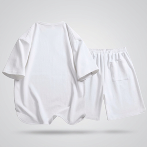 Ensemble de vêtements décontractés pour hommes en maille respirante à manches courtes avec boutons et pantalon ample pour la plage et l'été - Product Image 3