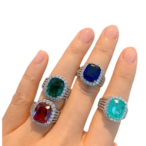 Vintage Fashion Jewelry Eco-friendly Copper 10*12mm Multicolor Cubic Zirconia Gemstone <b>Rings</b> Sparkly for Women Statement Gift - Product Image 2