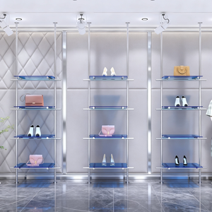 Présentoir mural en acier inoxydable pour magasin de vêtements et de chaussures, étagères de rangement pour sacs en acrylique - Product Image 5