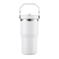 Gobelet isotherme en acier inoxydable de 20 oz, revêtement poudré, gravure laser personnalisée, avec poignée et couvercle à paille rabattable