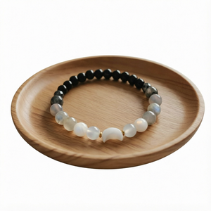 Pulsera de cuentas cristalinas con temática lunar, chapada en oro, de piedra natural, elástica, minimalista, unisex, BLANCA - Product Image 1