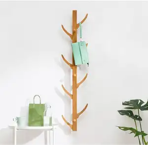 Bamboo Wall Mounted 8 Hooks New Concept of Corners Strong Grip Entryway Clothes Rack Hat Hanger Storage Organizer