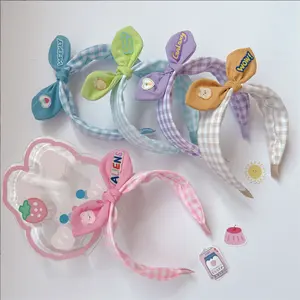 Mode Kinder Haarschmuck Haarband Stoff Bogen Haarband kariertes Hasen ohr Kopfband für Kinder Mädchen