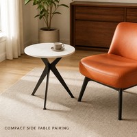 Fauteuil lounge moderne du milieu du siècle avec table d'appoint en pierre frittée, fauteuil d'appoint en cuir PU et structure métallique