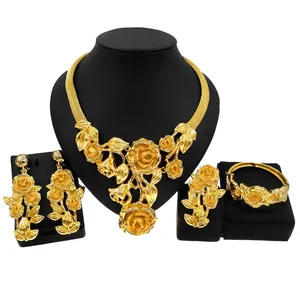 Conjunto de joias estilo italiano, conjunto de joias douradas série 24k, colar banhado a ouro, de alta qualidade, joias tradicionais para festival, festas