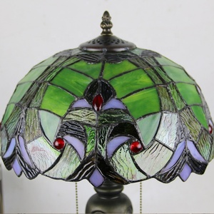 LongHuiJing Classical Vintage Handmade Table Lamp Tiffany Green Stained Glass Lampshade Desk <b>Light</b> for Living Room Decoration - Product Image 6