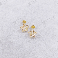 Boucles d'oreilles clous étoile en argent sterling 925 plaqué or, nacre et zircon cubique pavé, design bande croisée, pour femme, usage quotidien et bureau