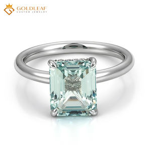 Bague de fiançailles classique de luxe Goldleaf GRA en argent sterling 925 plaqué, saphir de laboratoire taille radiant, cadeau de mariage - Product Image 1