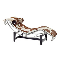 Chaise longue vintage minimaliste en cuir véritable pour salon, balcon, bureau, sieste, détente