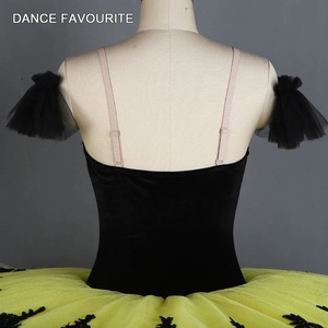 Costume de performance de scène de <span class=keywords><strong>tutu</strong></span> de ballet pour femmes pré-professionnelles avec haut <span class=keywords><strong>noir</strong></span> et matériel de spandex de tulle jaune modèle BLL403 - Product Image 6