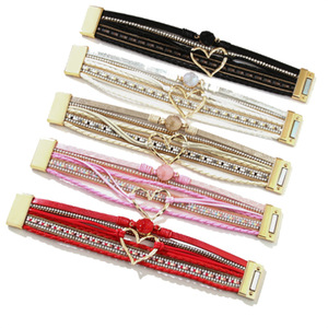 Hot Selling Bohemian Multi-layer <b>Leather</b> <b>Bracelet</b> Handmade Woven PU Magnetic Buckle Bangle for Women - Product Image 2