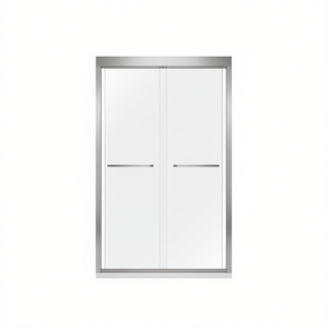 Cabine de douche coulissante semi-cadre 48x76 en nickel brossé, style moderne, verre trempé 6mm, rectangulaire - Product Image 1