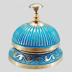 Vintage <b>Brass</b> Blue Desktop Hotel Service <b>Bell</b> - Product Image 1