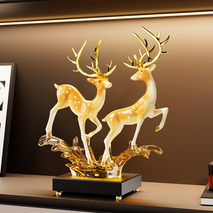 Adorno de Ciervo de Cristal con Astas Doradas, Escultura de Resina para Sala de Estar, Mueble de TV, Vinoteca, Regalo de Inauguración de Casa - Product Image 1
