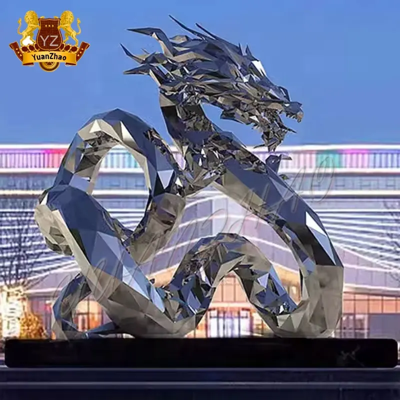 Outdoor Decoration Mirror Polished Feng Shui Divine Beast Giant Metal Chinese Dragon Sculpture Stainless Steel Dragon Statue