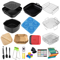 Ensemble de paniers réutilisables en silicone alimentaire pour friteuse à air, accessoires pour four et friteuse à air avec grille en acier inoxydable