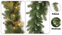 Guirlande de Noël en pin floqué pré-éclairée de 270 cm avec lumières LED chaudes pour la cheminée, l'escalier, la décoration intérieure, les fêtes