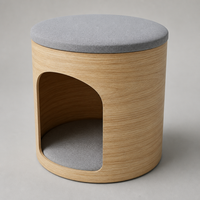 YAOYUE Repose-pieds rond en bois de frêne de Manchourie, double usage, siège pour animaux de compagnie et maison pour chat avec coussin moelleux pour chats, couleur naturelle