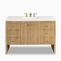 Meuble de salle de bain autoportant aux lignes modernes avec placage en bois de chêne, lavabo en céramique sans joint, meuble de salle de bain en bois massif durable