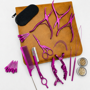 Kit de Herramientas para Extensiones de Cabello TEEJAY Rosa, Acero Inoxidable de Grado Quirúrgico, Pinzas Profesionales para Cabello, Pinzas de Cocodrilo, Microperlas Personalizadas - Product Image 1