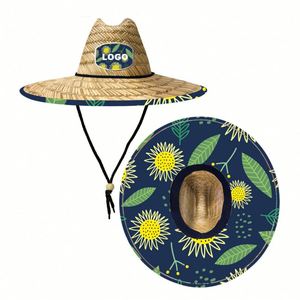Handmade Straw <b>Hat</b> Custom Printed Fabric Brim Big Brim Summer Beach <b>Hat</b> - Product Image 1