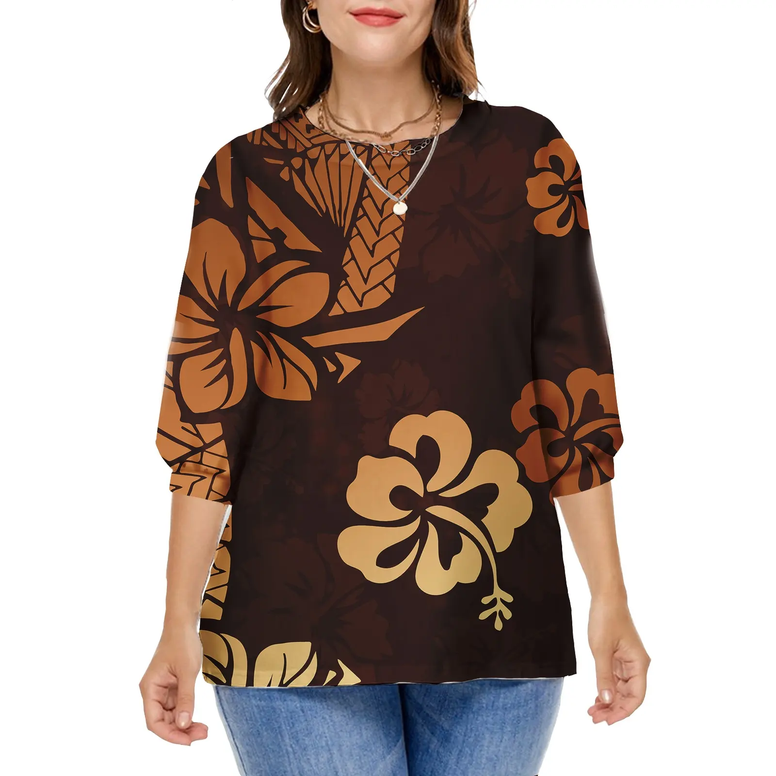 Samoan Designs Polynesian Tribal Print Mujeres Camisas y blusas Custom Loose Elegant Island Blusas para damas