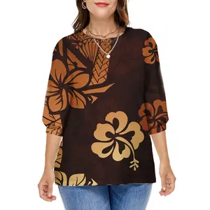 Samoan Ontwerpen Polynesische Tribale Print Vrouwen Shirts En Blouses Custom Losse Elegante Eiland Blouses Voor Dames