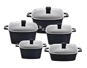 Hot selling Casserole Pot Cookware Sets granite Aluminum Cookware Set marble non stick Pots And Pans Cookware Sets
