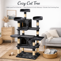 Arbre à chat en carton de qualité supérieure, écologique, durable, multi-niveaux, avec poteaux à gratter en sisal naturel et structure en velours